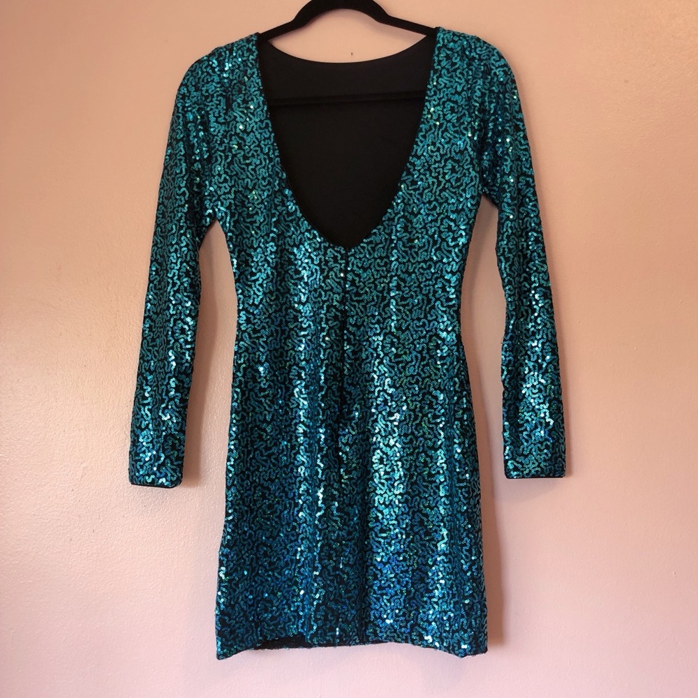 Dress The Population Turquoise Sequin Mini Dress - Picture 4 of 5